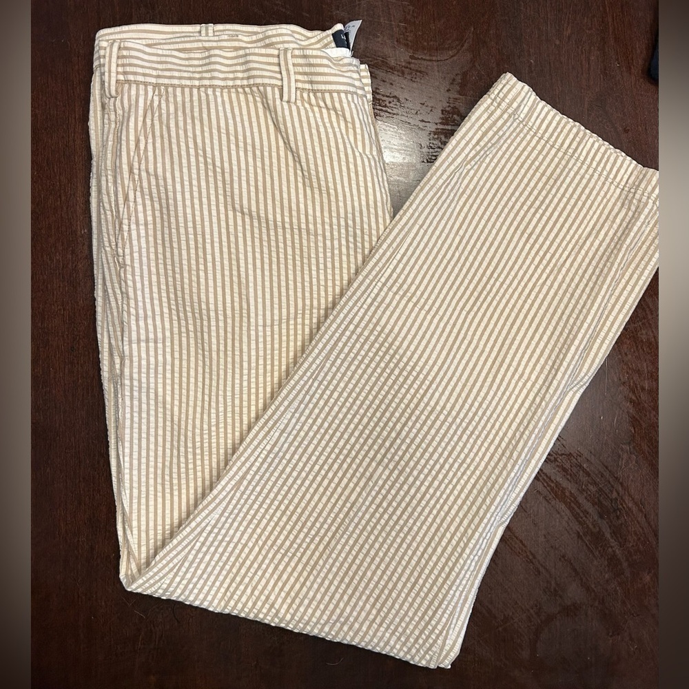 Lands' End Women's Beige Striped Straight Leg Pants